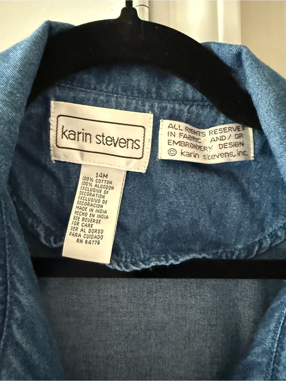 Vintage Karin Stevens Embroidered Denim Shirt 14M or L - Picture 3 of 5